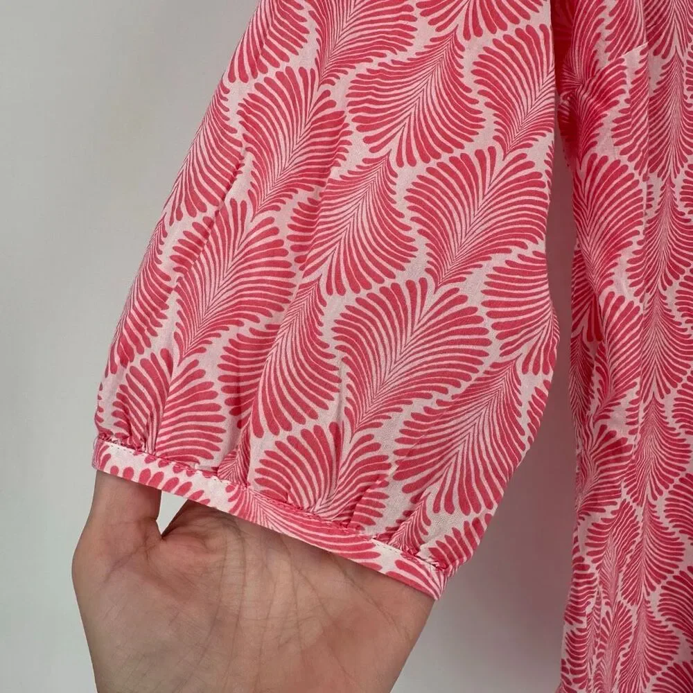 Talbots Women's Button Up Pleated Coastal Pink‎ Blouse Top Size L Cotton Beach